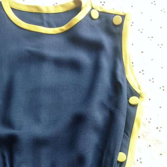 1960s Vintage Dress Blue Wiggle Mod Midcentury Side Buttons Swinging 60s - Picture 2 of 11